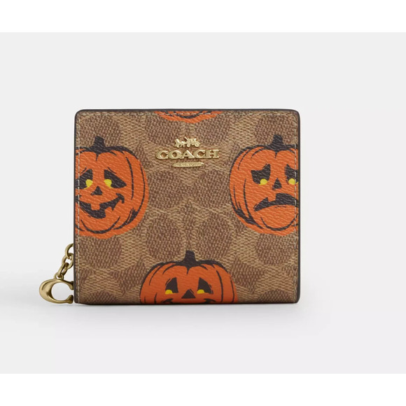 COACH Snap Wallet In Signature Canvas Halloween Pumpkin CCR19 2025 NEW NWT - Picture 1 of 4